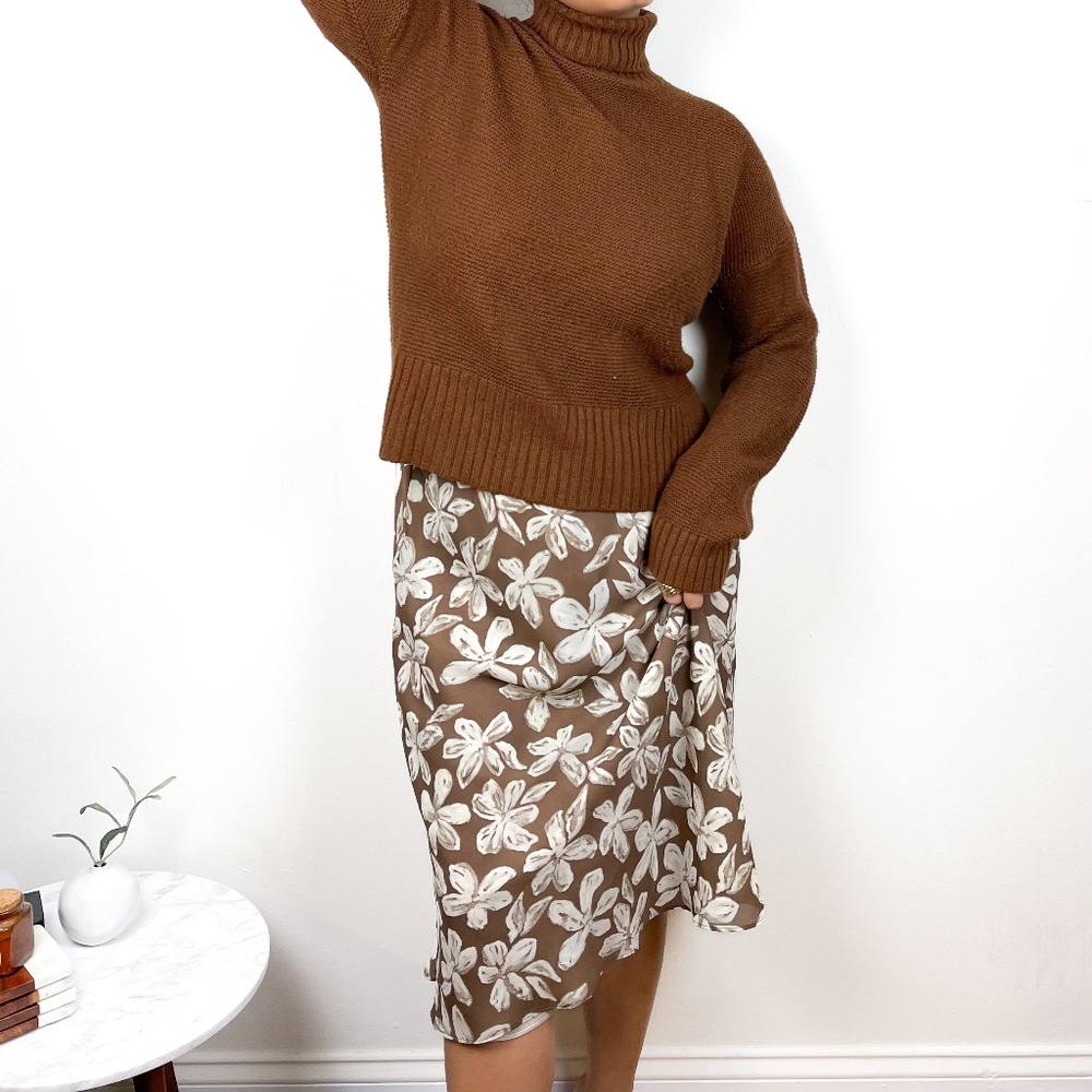 Leslie Fay, Brown Midi Floral Skirt